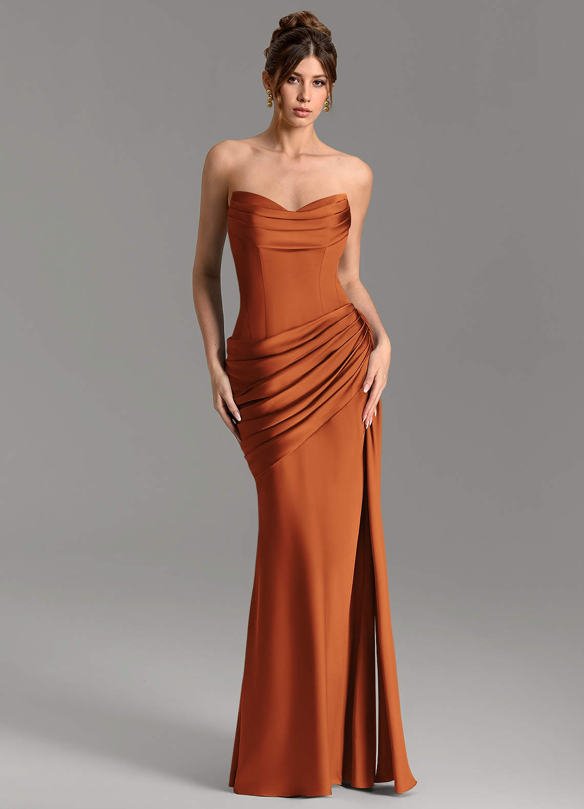 Zorah Mermaid Sweetheart Stretch Satin Bridesmaid Dress in Cinnamon