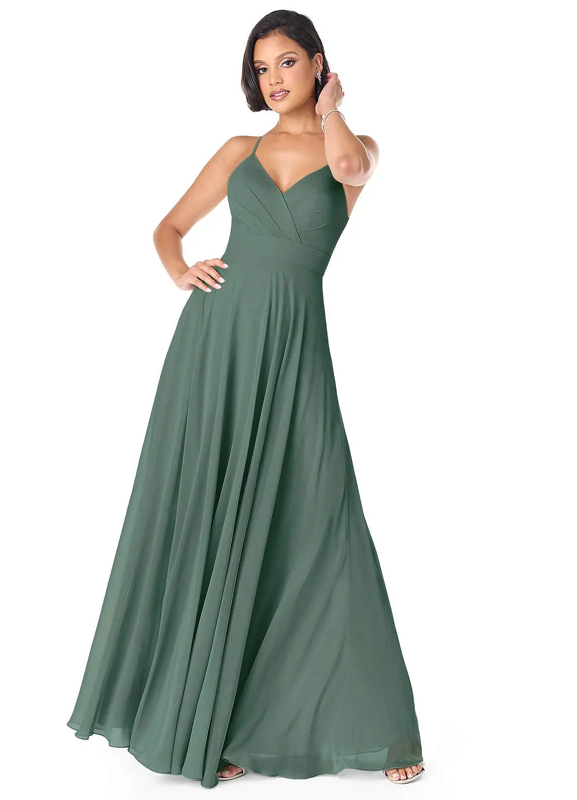Avelina A-Line V-Neck Chiffon Bridesmaid Dress in Sea Moss