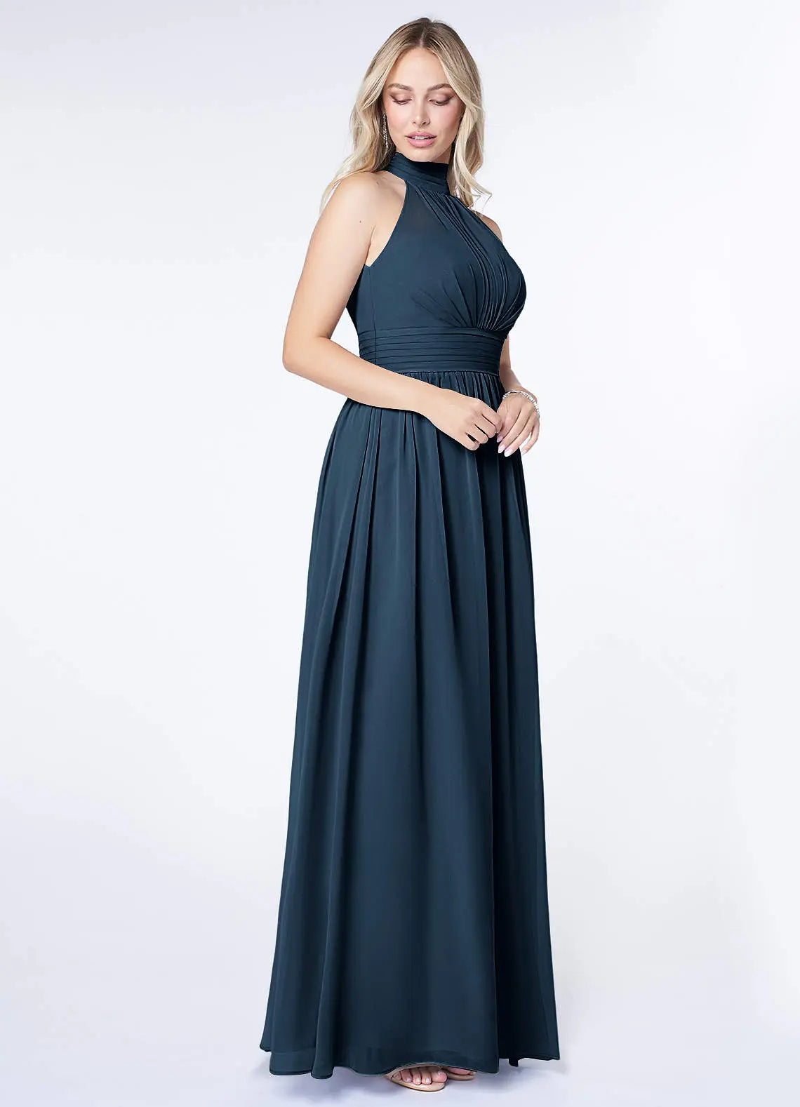 Iman A-Line Halter Chiffon Bridesmaid Dress in Dark Navy