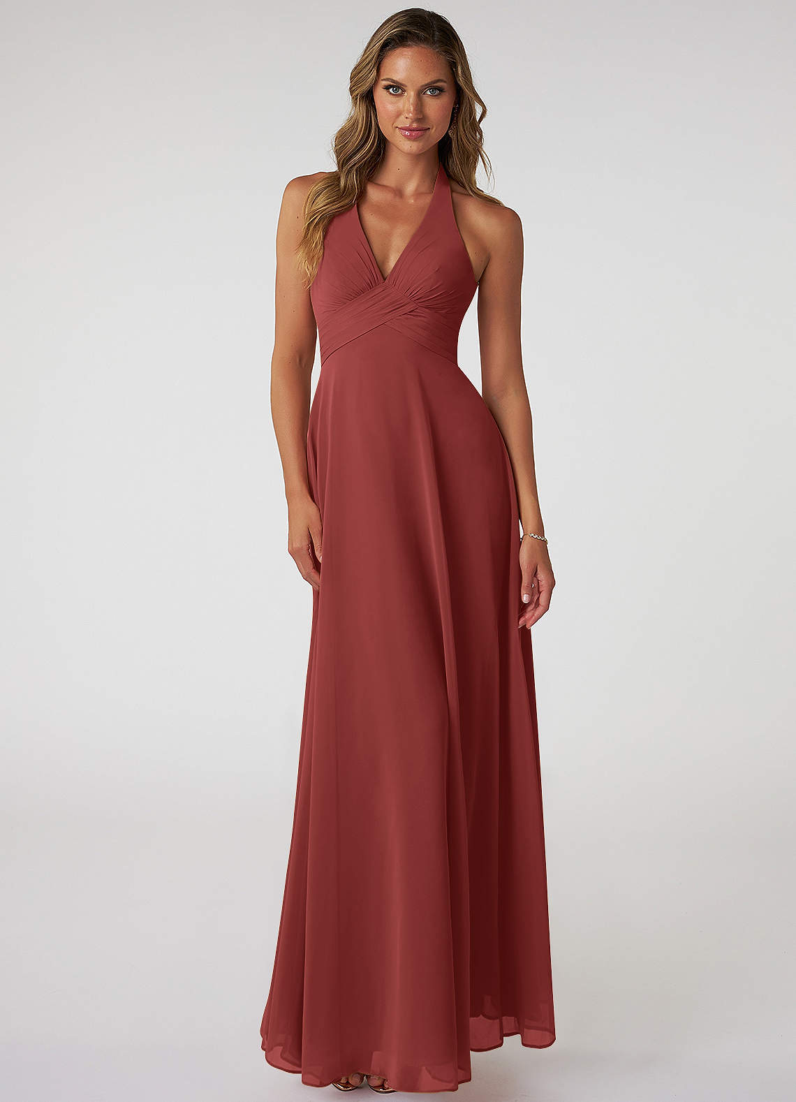 Tessie A-Line V-Neck Chiffon Bridesmaid Dress in Terracotta