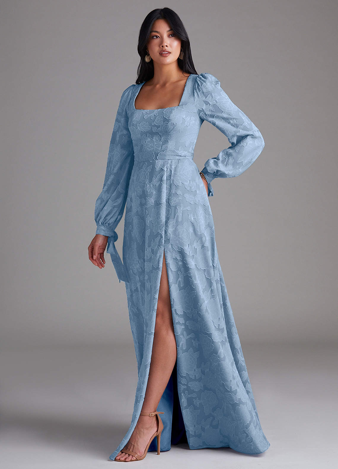 Leonia A-Line Square-Neck Stretch Satin Bridesmaid Dress in Powder Blue