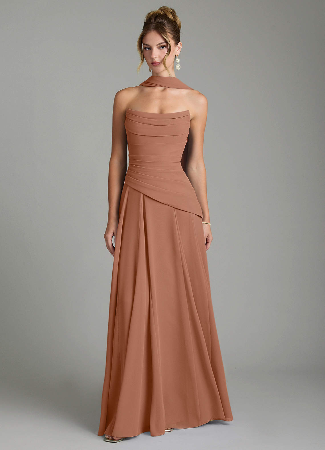 Gabriela A-Line Cowl-Neck Chiffon Bridesmaid Dress in Bronzer