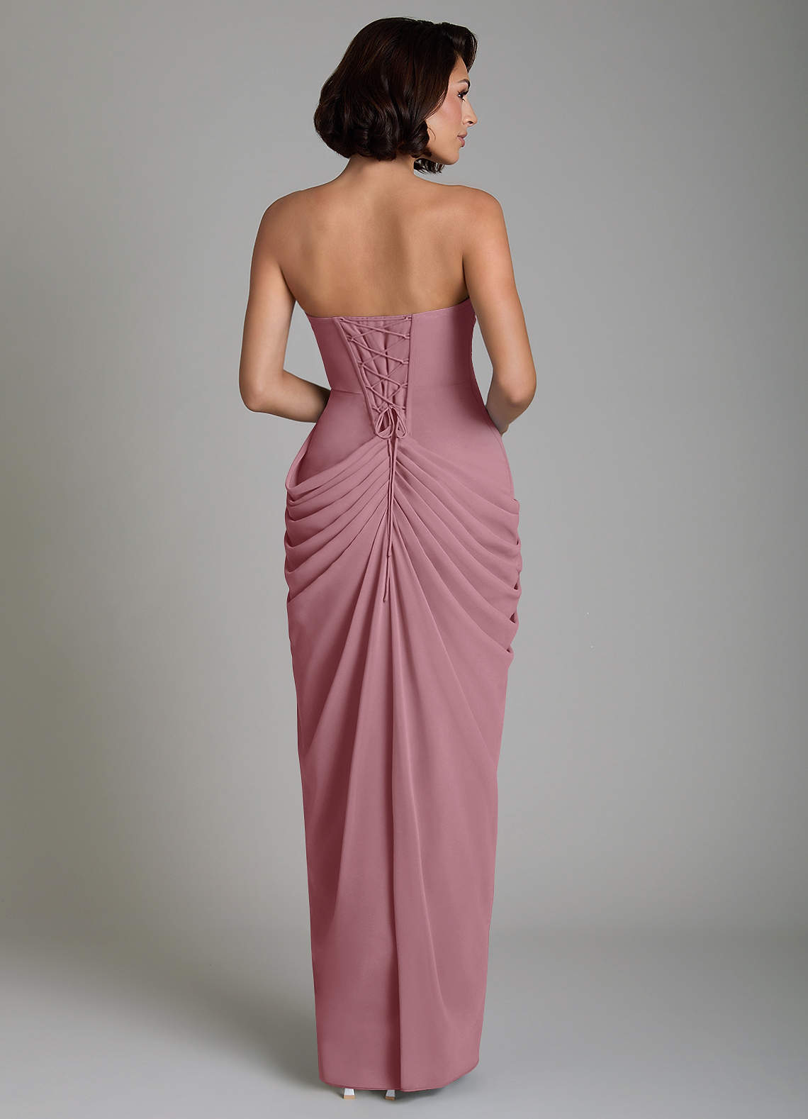 Nyra Sheath Strapless Chiffon Bridesmaid Dress in Vintage Mauve