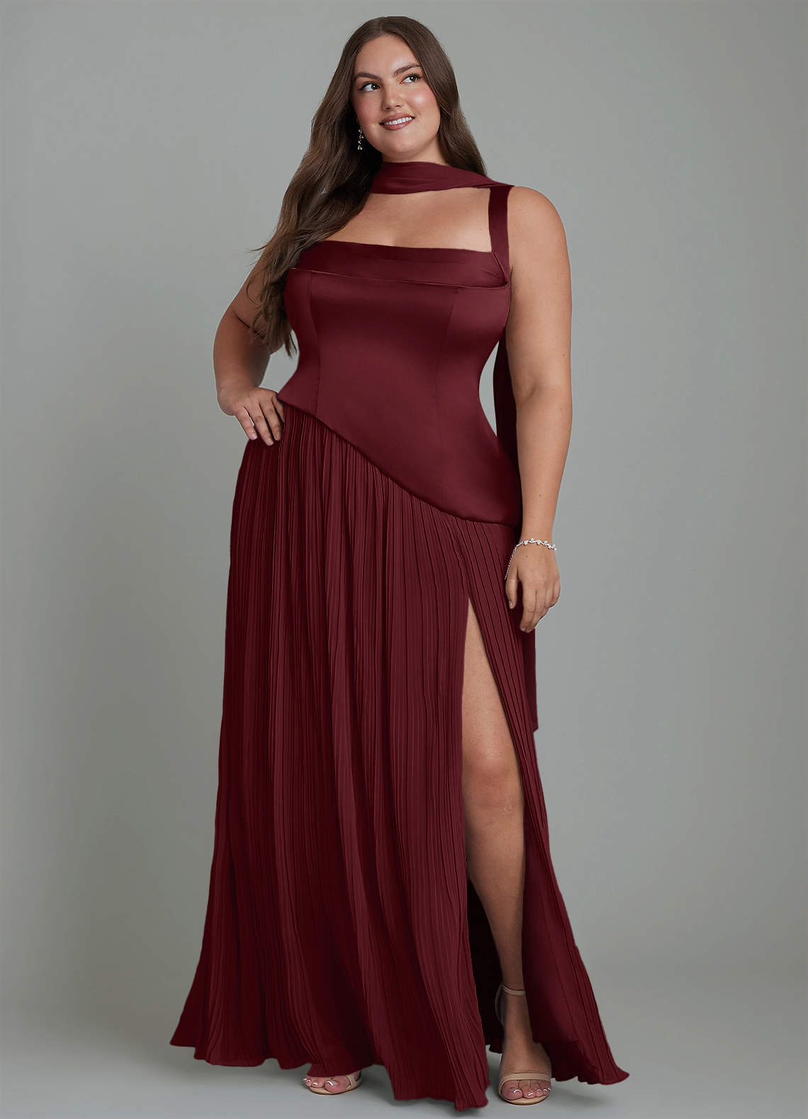 Stephanie A-Line Square-Neck Stretch Satin and Chiffon Bridesmaid Dress
