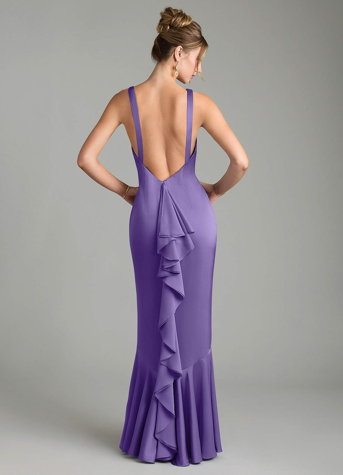 Tamera Mermaid Boat-Neck Stretch Satin and Chiffon Bridesmaid Dress in Tahiti