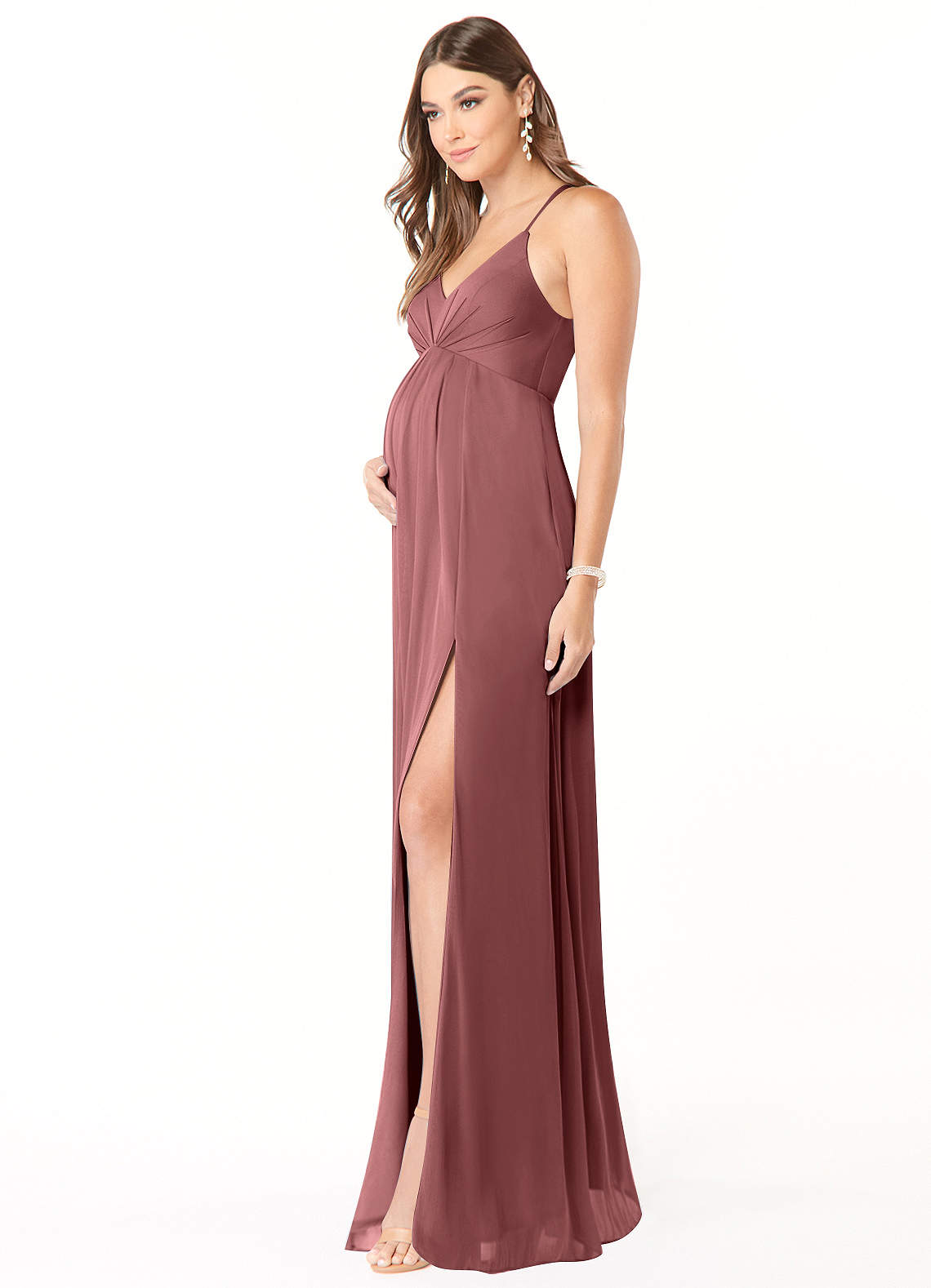 Annabelle A-Line V-Neck Mesh Bridesmaid Dress in Desert Rose