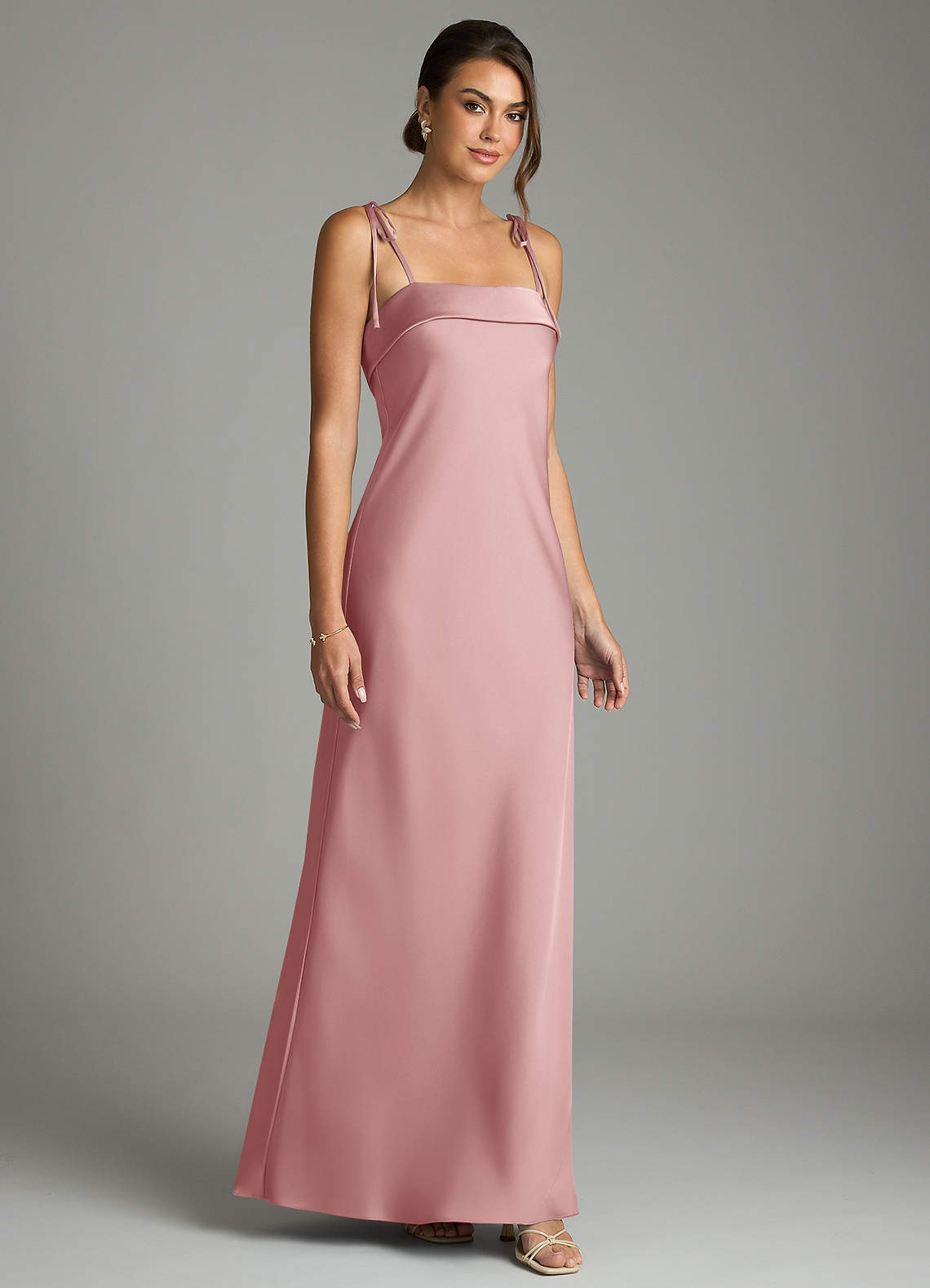 Ellia Sheath Straight-Neck Stretch Satin Bridesmaid Dress in dusty rose