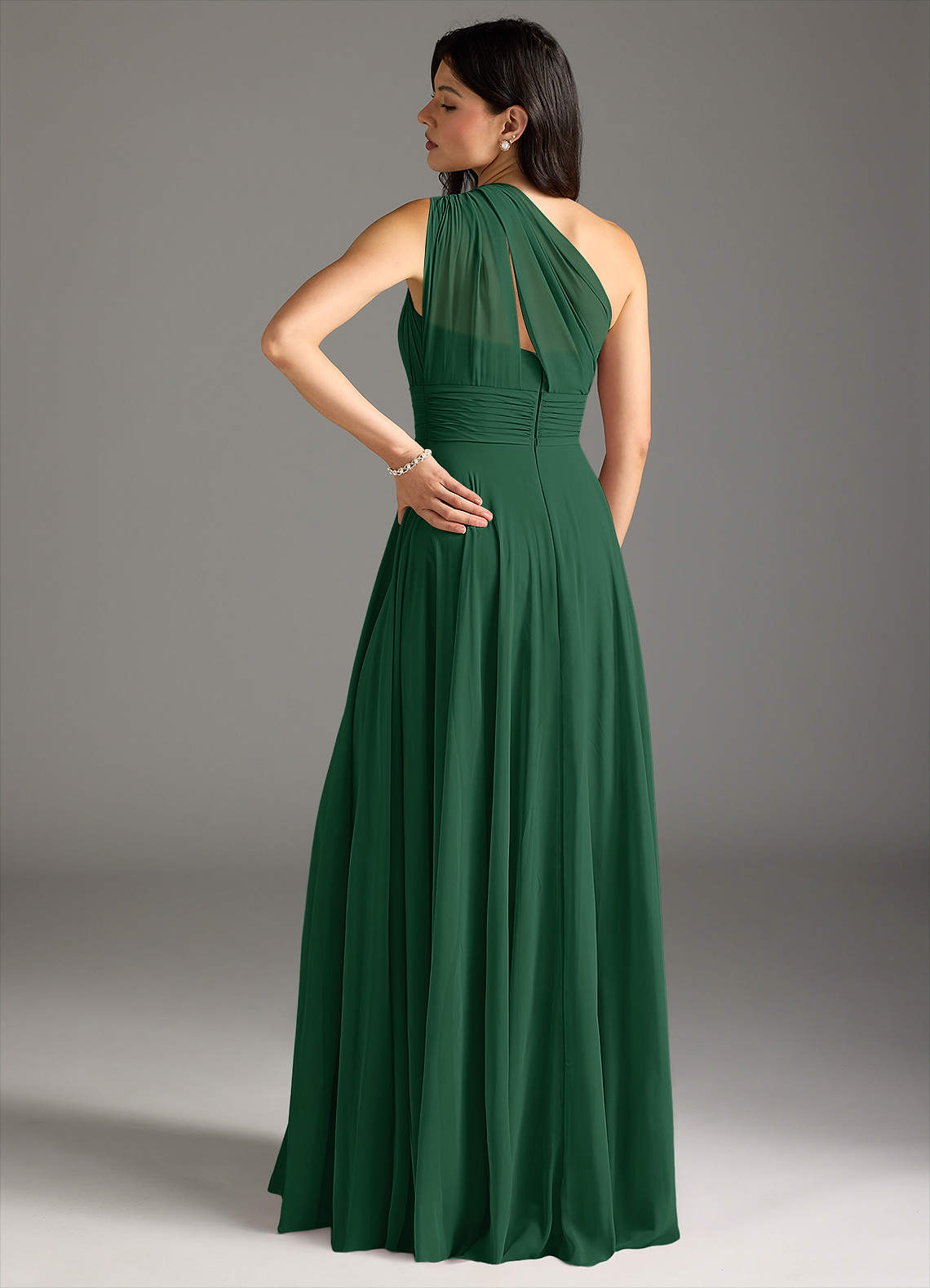 Charlize A-Line One-Shoulder Chiffon Bridesmaid Dress in Dark Green