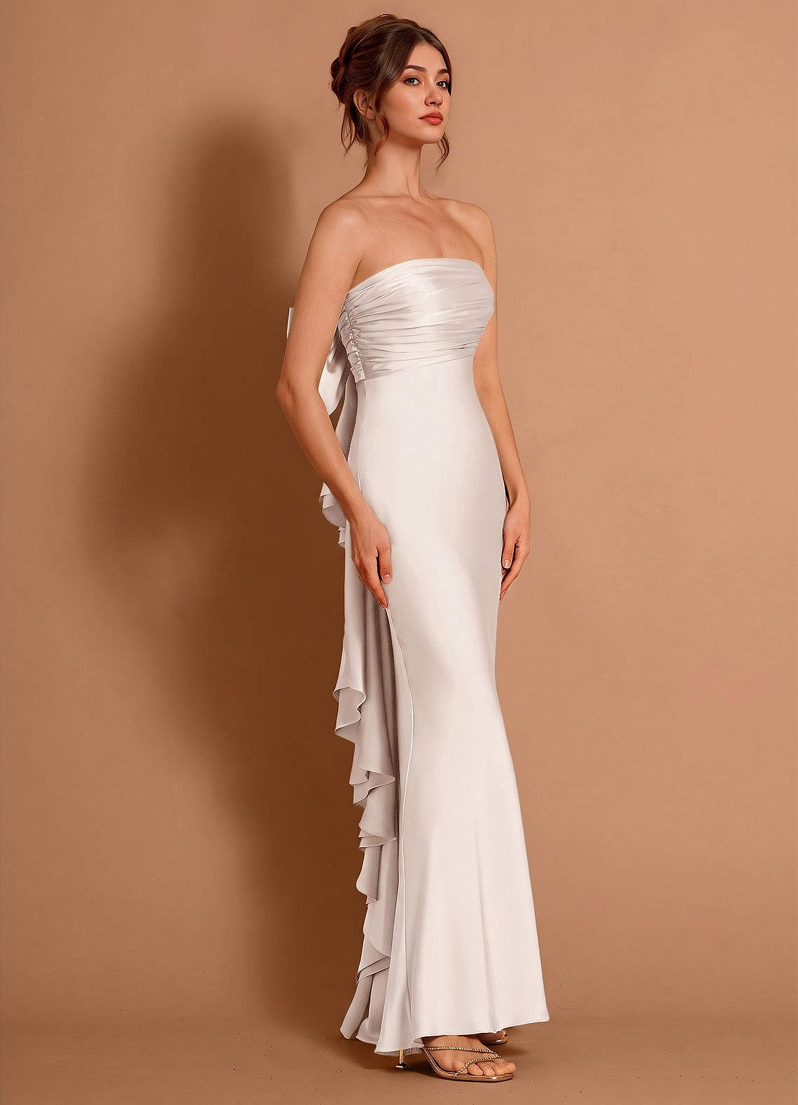 Aveline Mermaid Strapless Stretch Satin Evening Dress in Cream