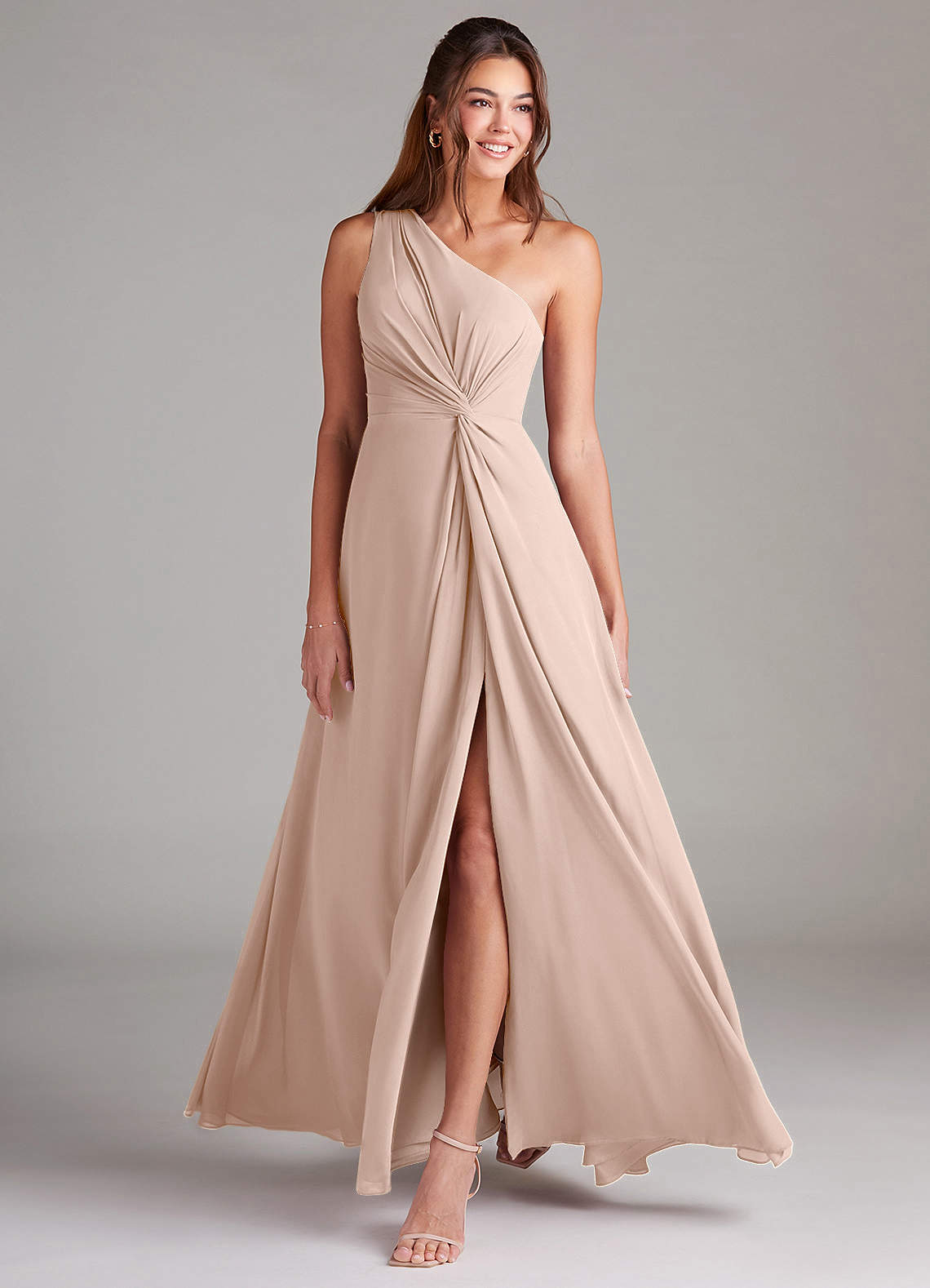 Brooke A-Line One-Shoulder Chiffon Bridesmaid Dress in English Rose