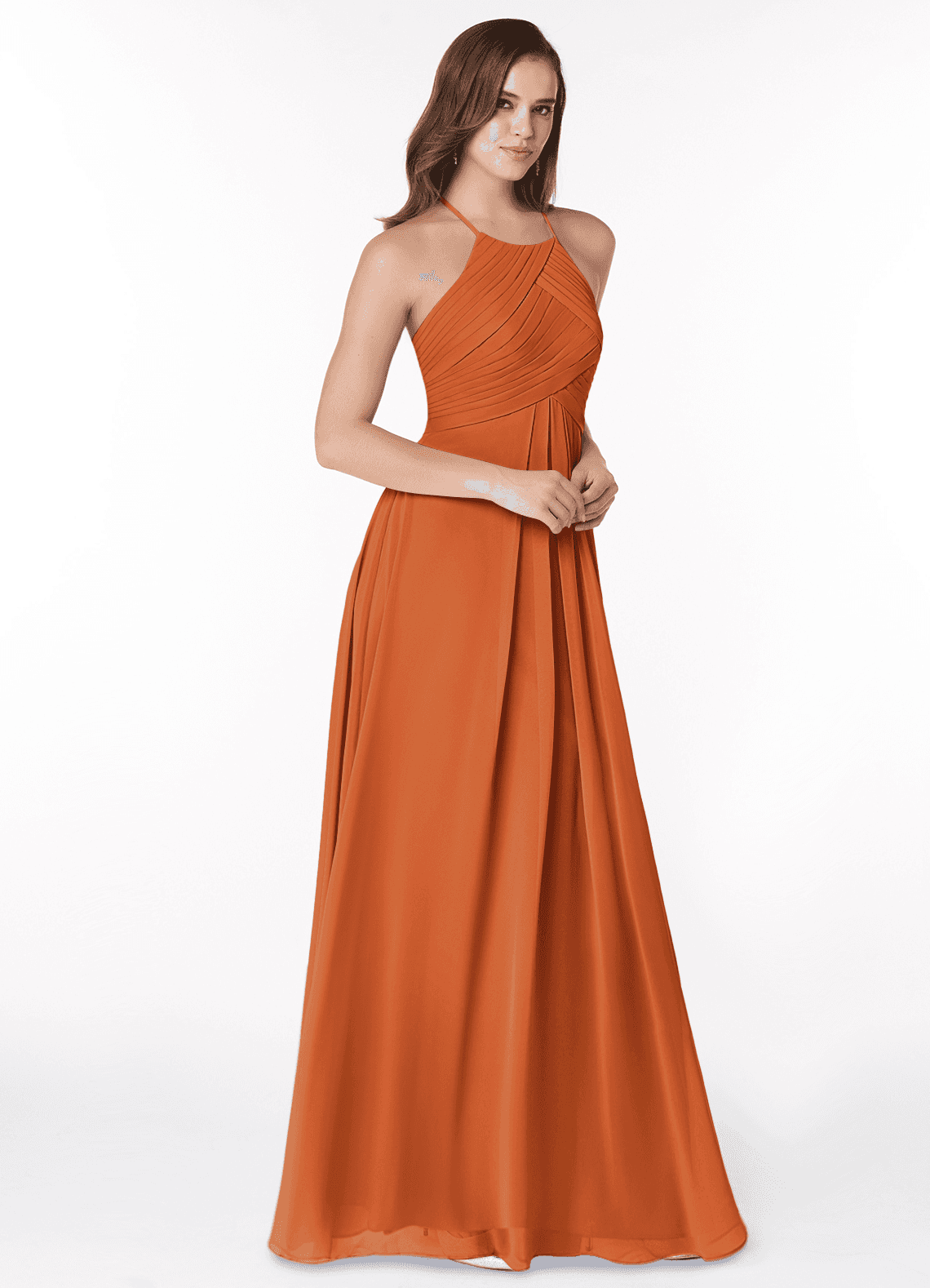 Ginger A-Line Halter Chiffon Bridesmaid Dress in Cinnamon