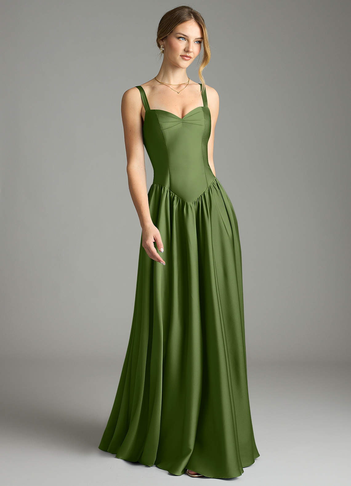Evadina A-Line Sweetheart Stretch Satin Bridesmaid Dress in Juniper