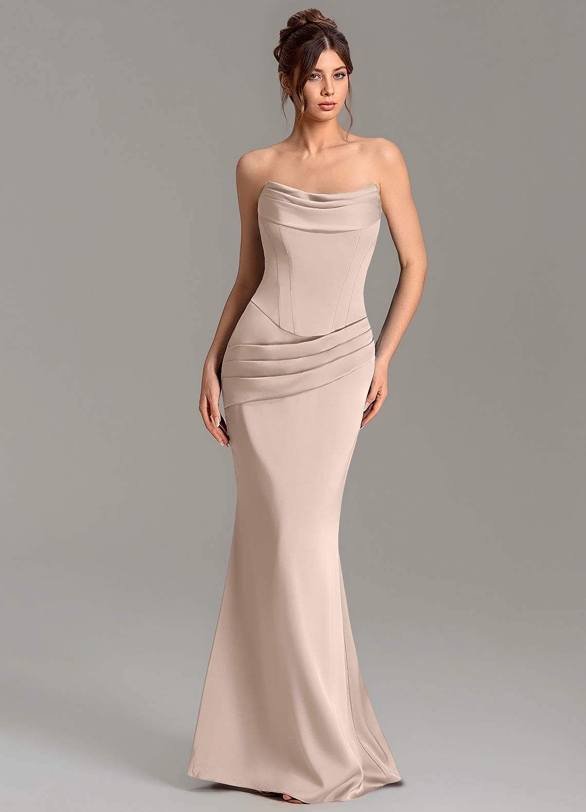 Adrienne Mermaid Cowl-Neck Stretch Satin Bridesmaid Dress in English Rose