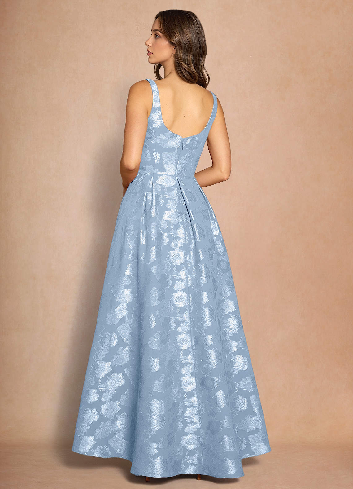 Briac A-Line Scoop-Neck Fil Coupé Evening Dress in Powder Blue