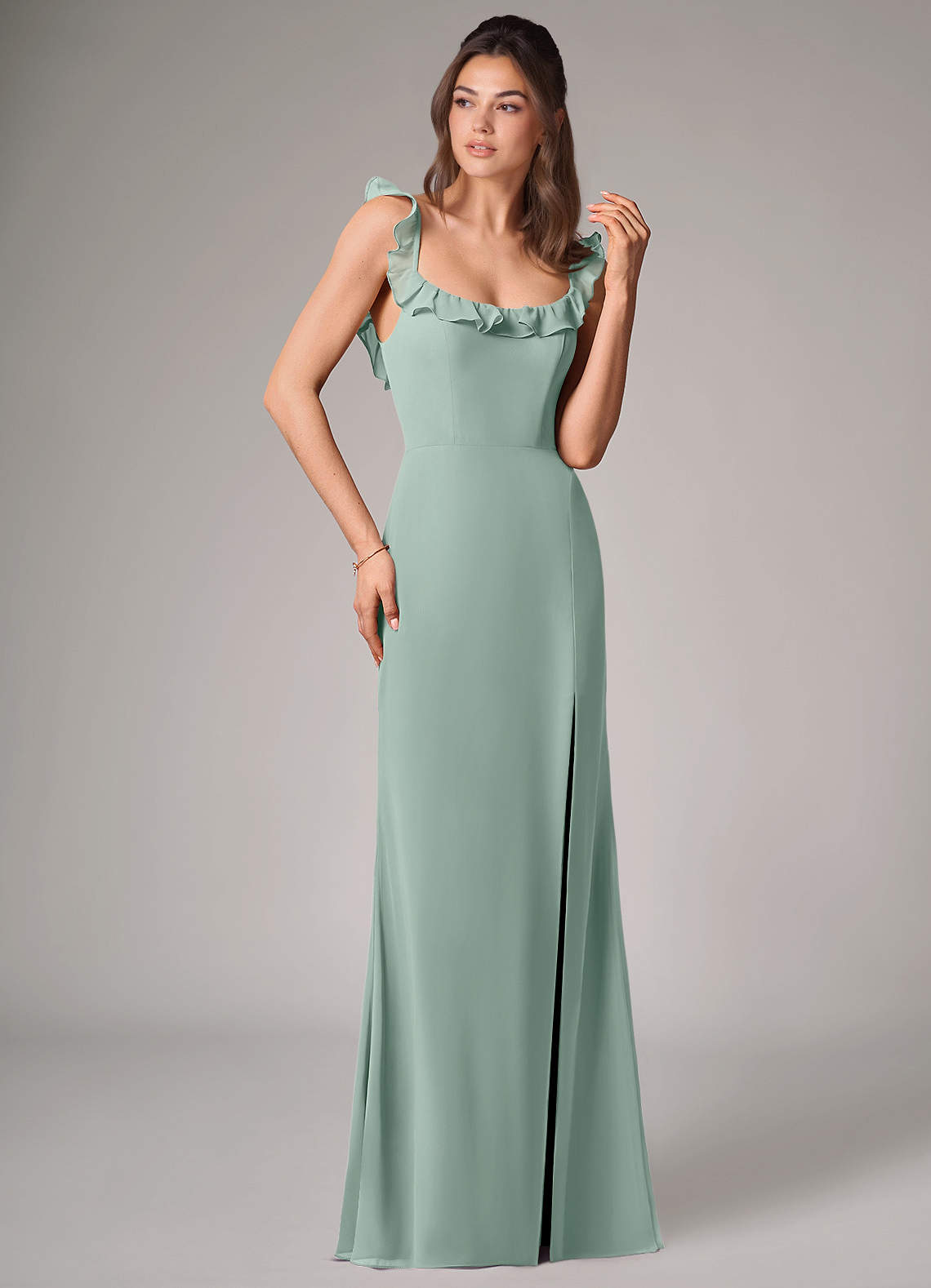 Callie Mermaid Scoop-Neck Chiffon Bridesmaid Dress in Agave