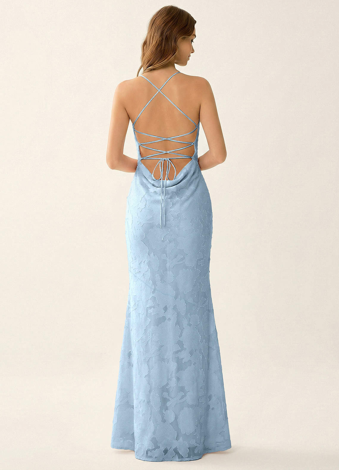 Natasha Mermaid Spaghetti-Strap Floral Burnout Evening Dress in Sky Blue