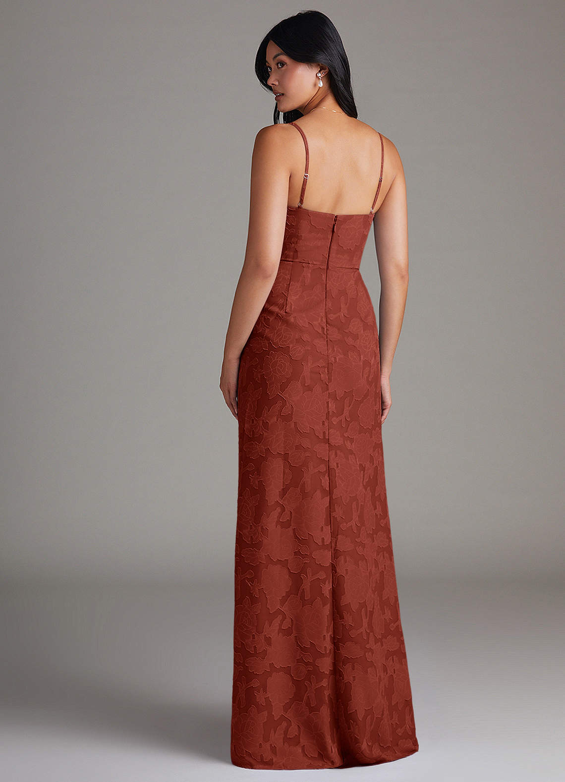 Maci Sheath V-Neck Floral Burnout Bridesmaid Dress in Terracotta