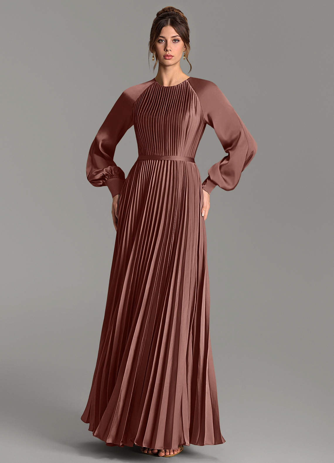 Grayson A-Line Scoop-Neck Stretch Satin Bridesmaid Dress in Espresso