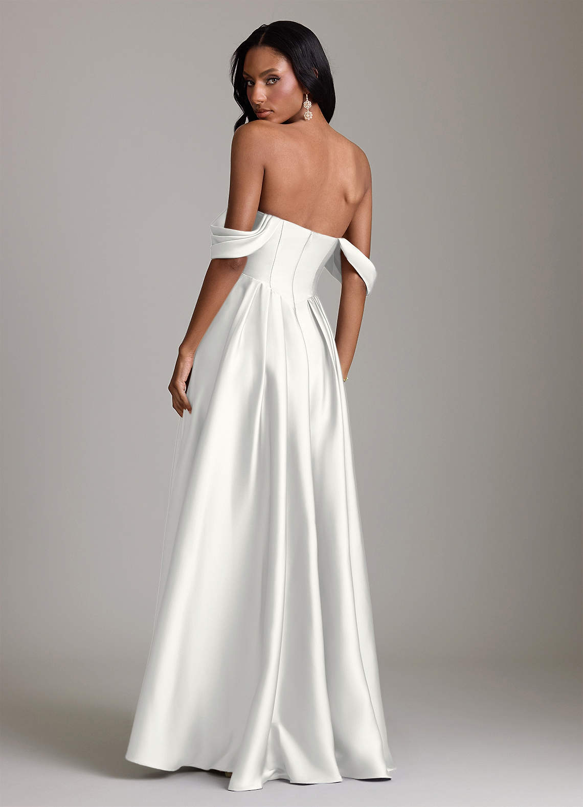 Loisa A-Line Off-the-Shoulder Stretch Satin Bridesmaid Dress in white