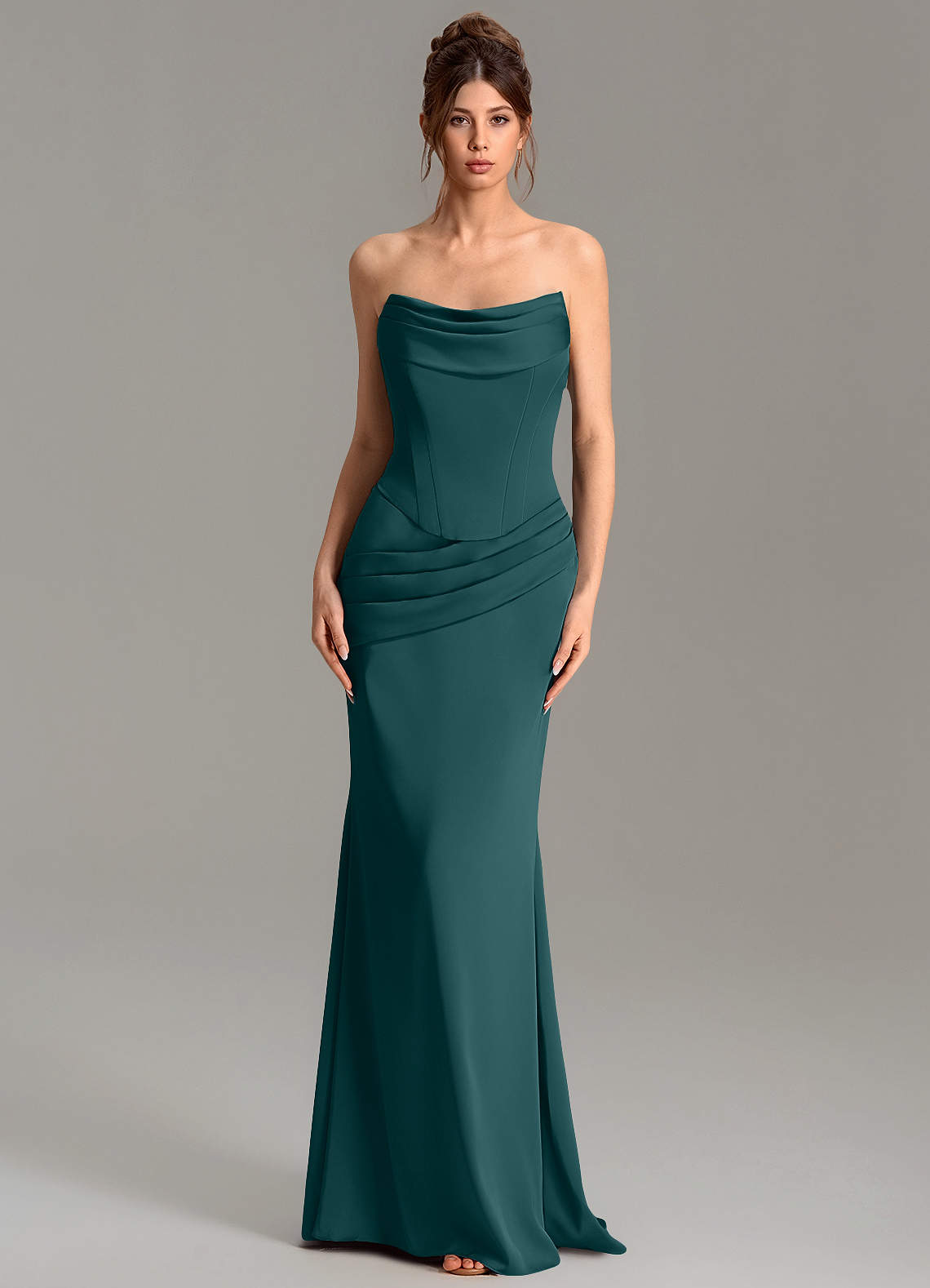 Adrienne Mermaid Cowl-Neck Stretch Satin Bridesmaid Dress in Pine