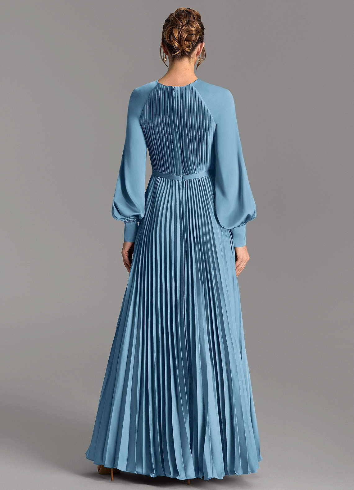 Grayson A-Line Scoop-Neck Stretch Satin Bridesmaid Dress in Steel Blue
