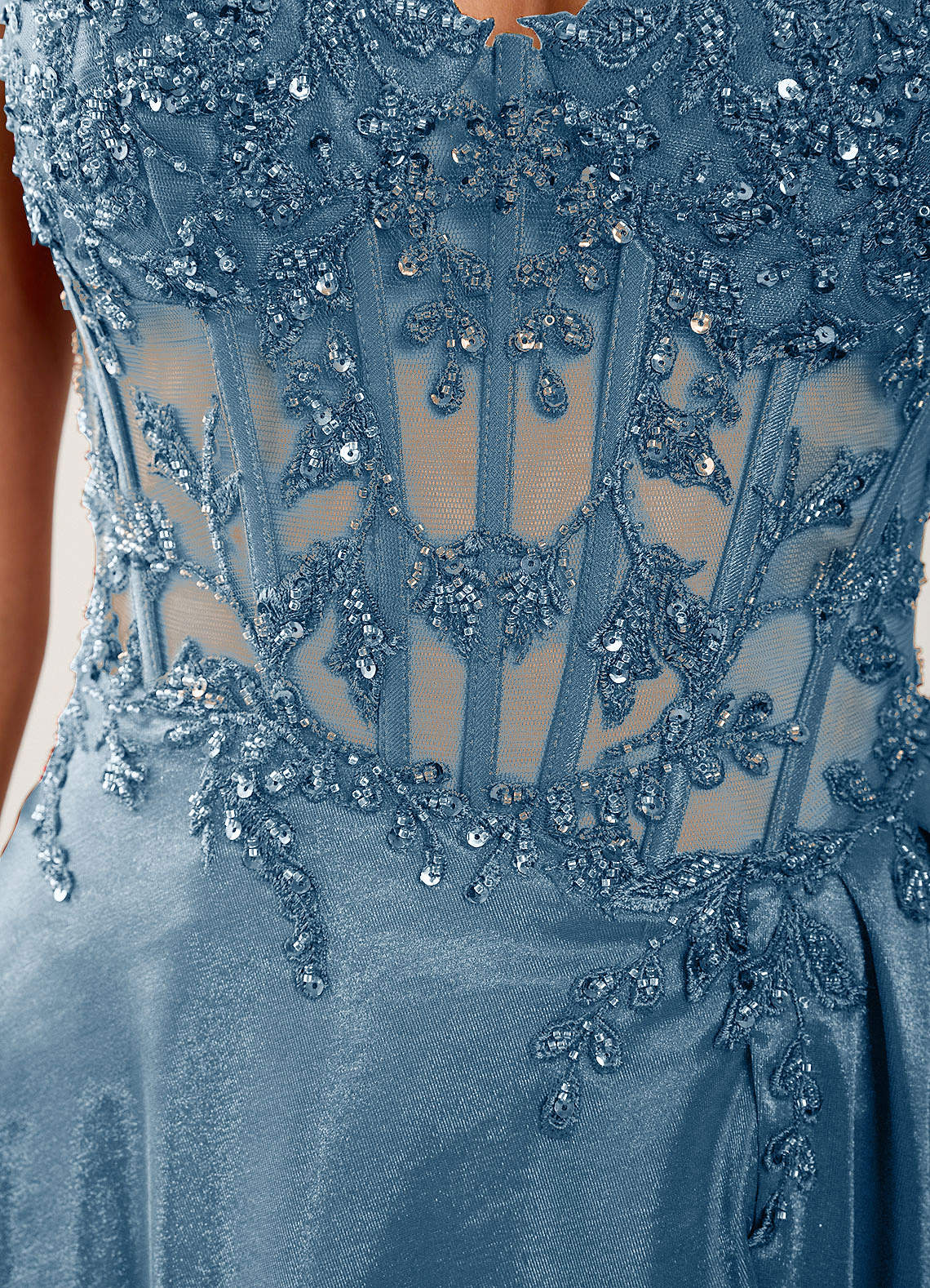 Isoldemark A-Line Sweetheart Satin Evening Dress in dusty blue