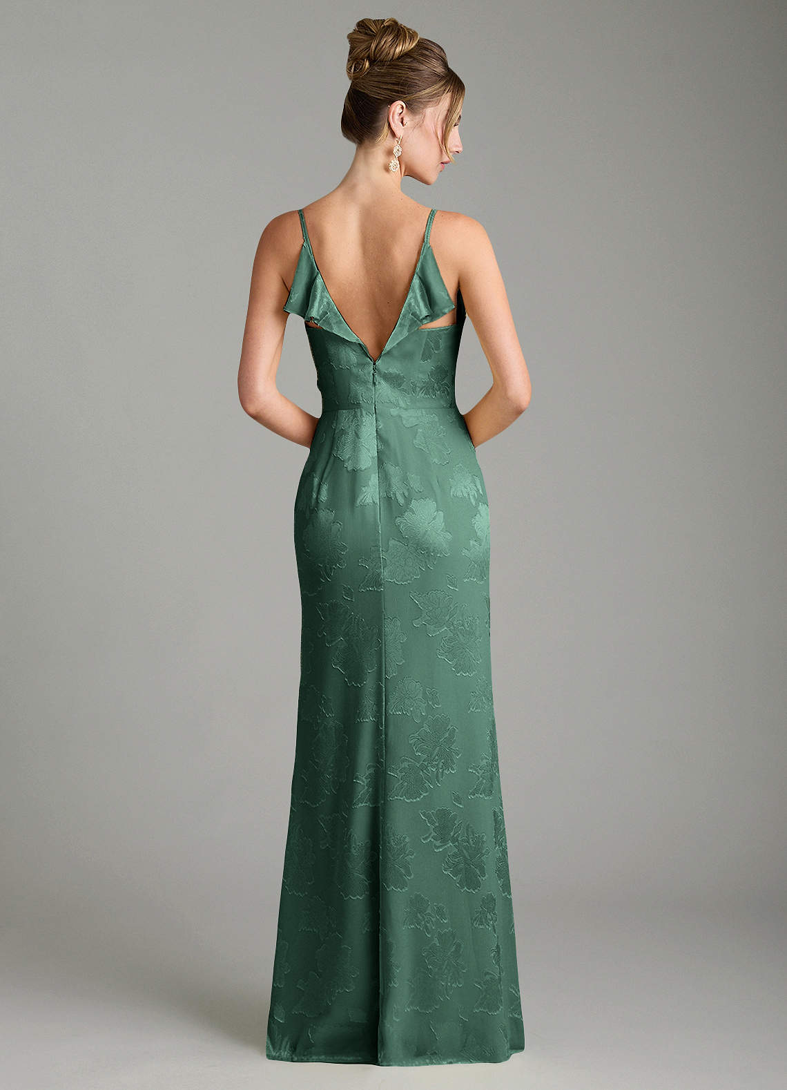 Larsa Mermaid V-Neck Jacquard Bridesmaid Dress in Eucalyptus