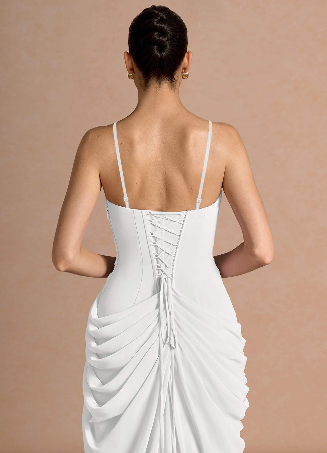 Kaavia Column Pleated Chiffon Maxi Evening Dress in White