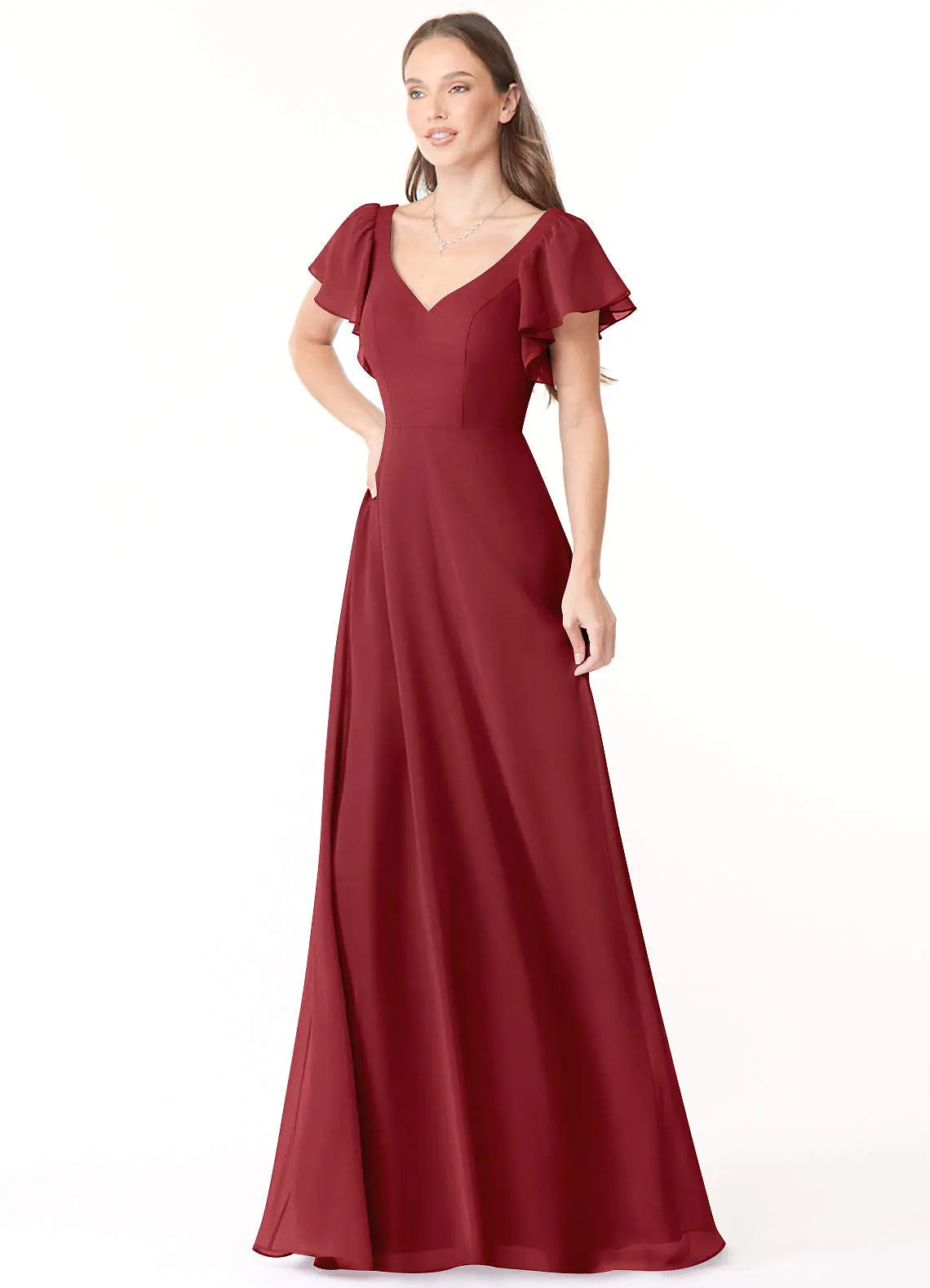 Syenna A-Line V-Neck Chiffon Bridesmaid Dress in Pomegranate
