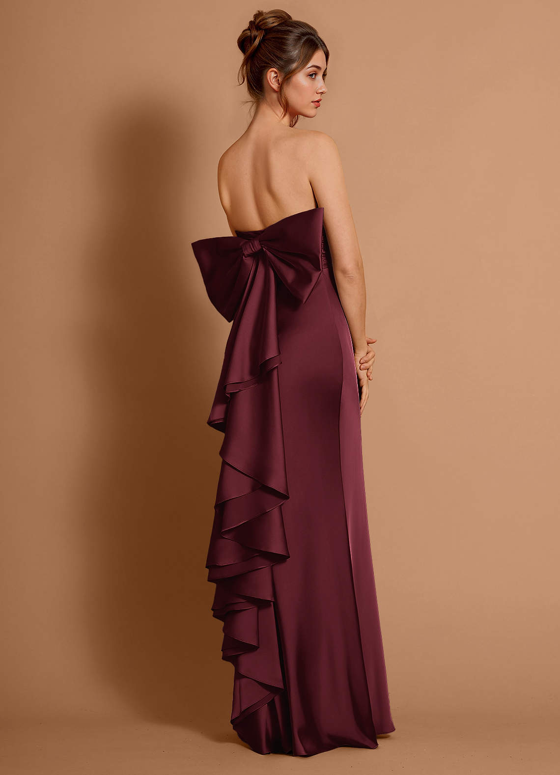 Aveline Mermaid Strapless Stretch Satin Evening Dress in Wine