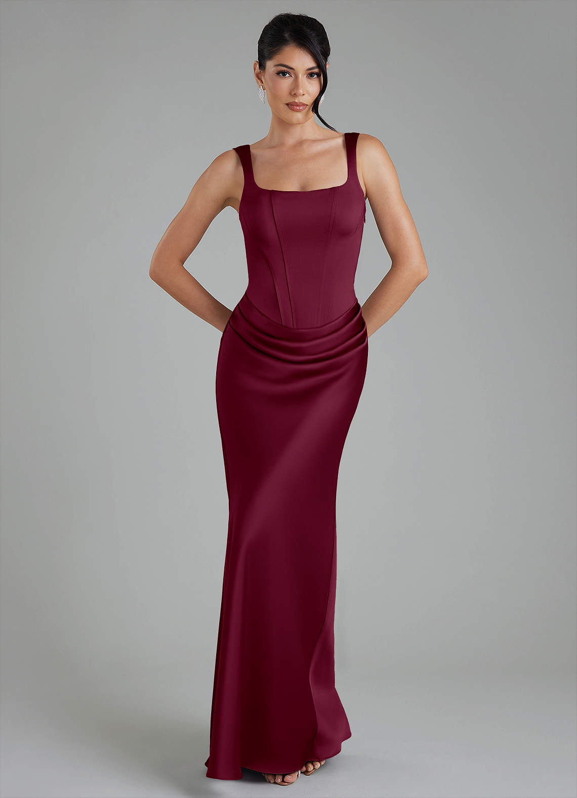 Etta Mermaid Square-Neck Stretch Satin Bridesmaid Dress in Mulberry