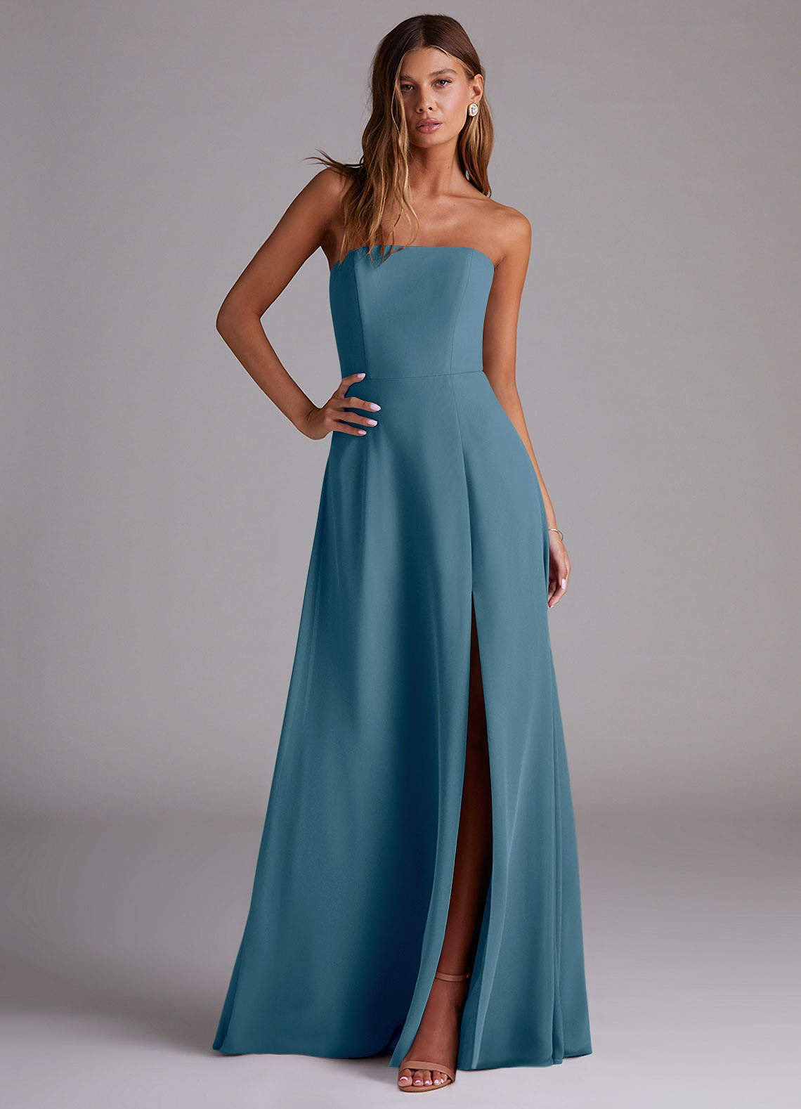 Wren A-Line Straight-Neck Chiffon Bridesmaid Dress in Bermuda