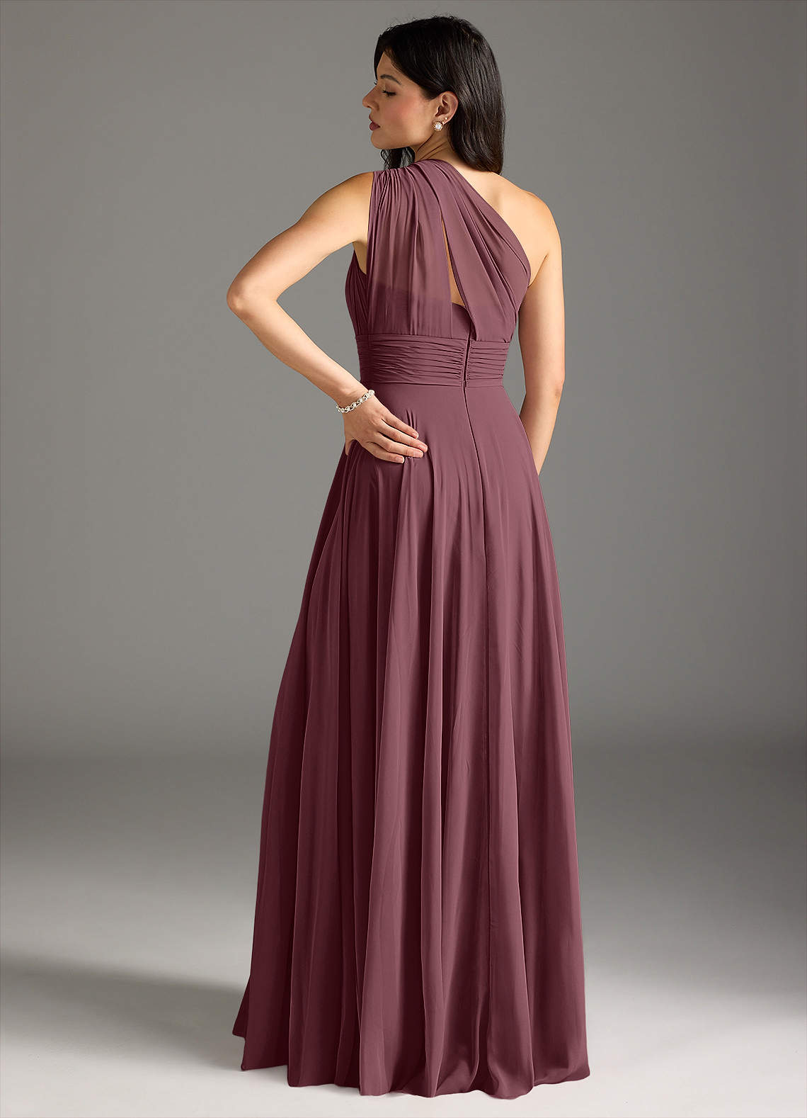 Charlize A-Line One-Shoulder Chiffon Bridesmaid Dress in Sangria
