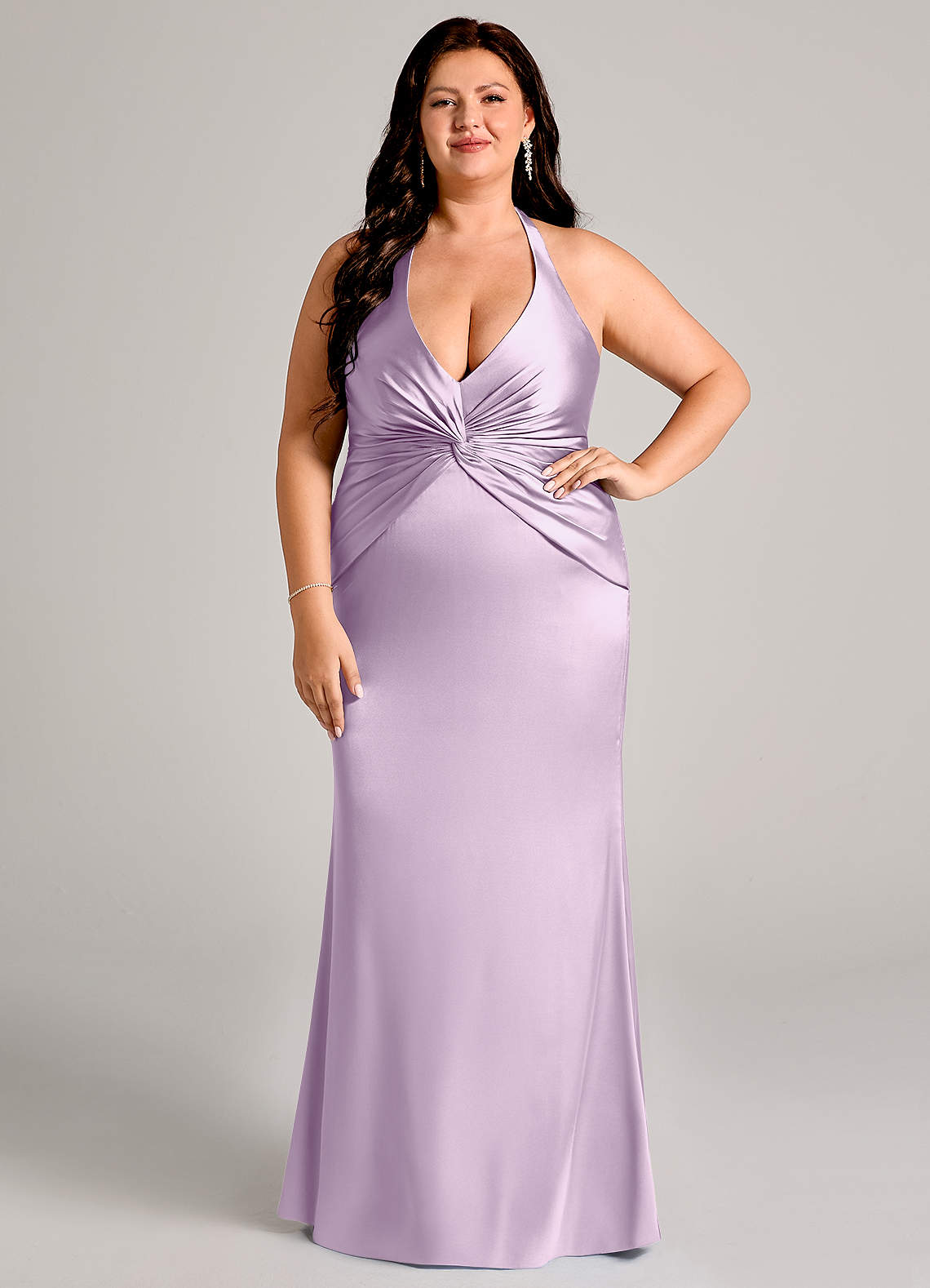 Valerie Mermaid V-Neck Stretch Satin Bridesmaid Dress in Frosted Lilac