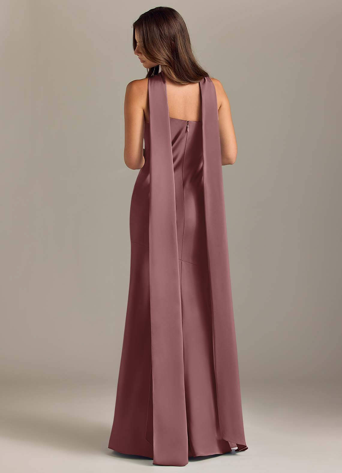 Kinsley Mermaid Halter Stretch Satin Bridesmaid Dress in Vintage Mauve