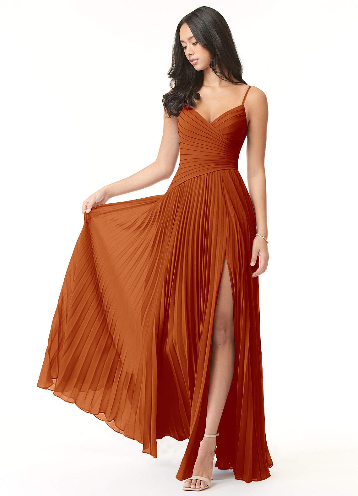 Vini A-Line V-Neck Chiffon Bridesmaid Dress in Paprika