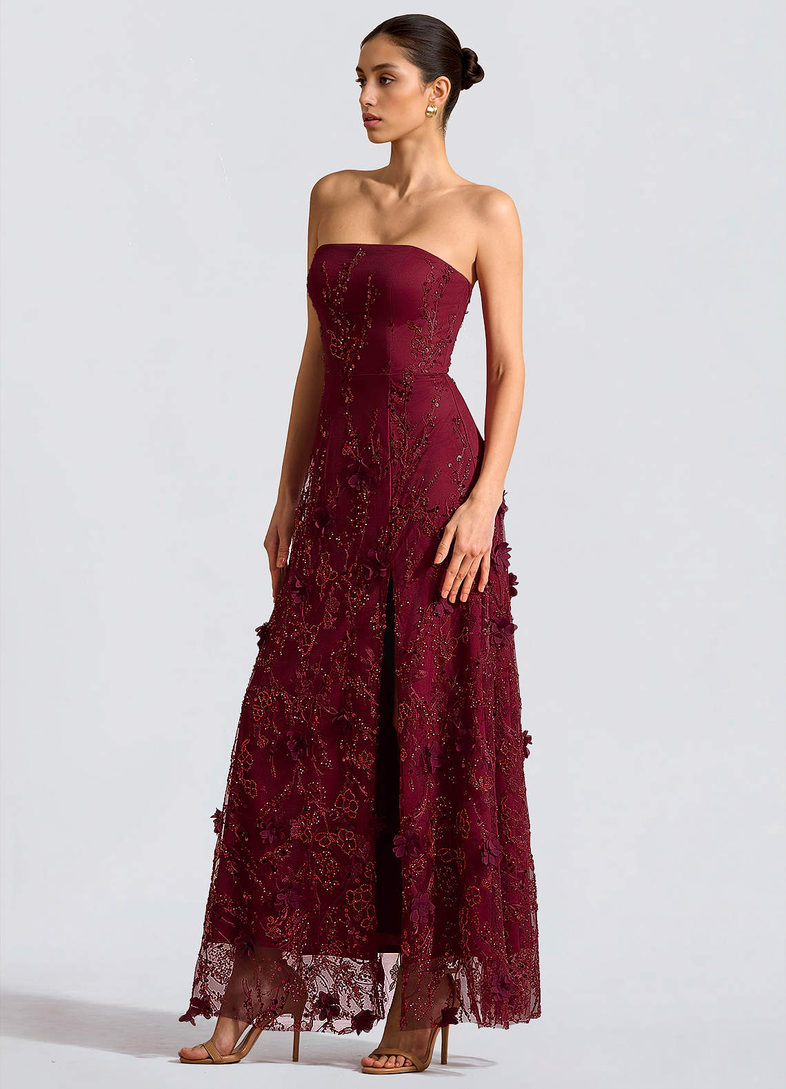 Fairuza A-Line Straight-Neck Tulle Wedding Guest Dress in Wine