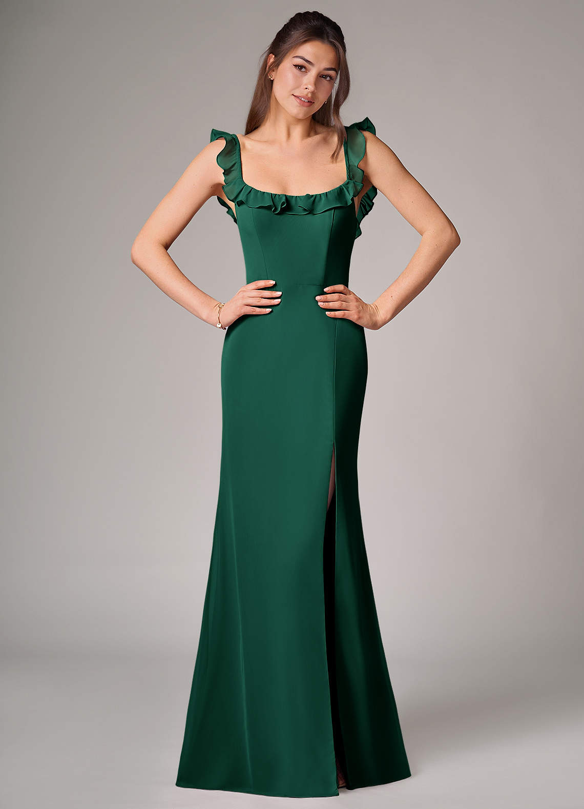 Callie Mermaid Scoop-Neck Chiffon Bridesmaid Dress in Emerald