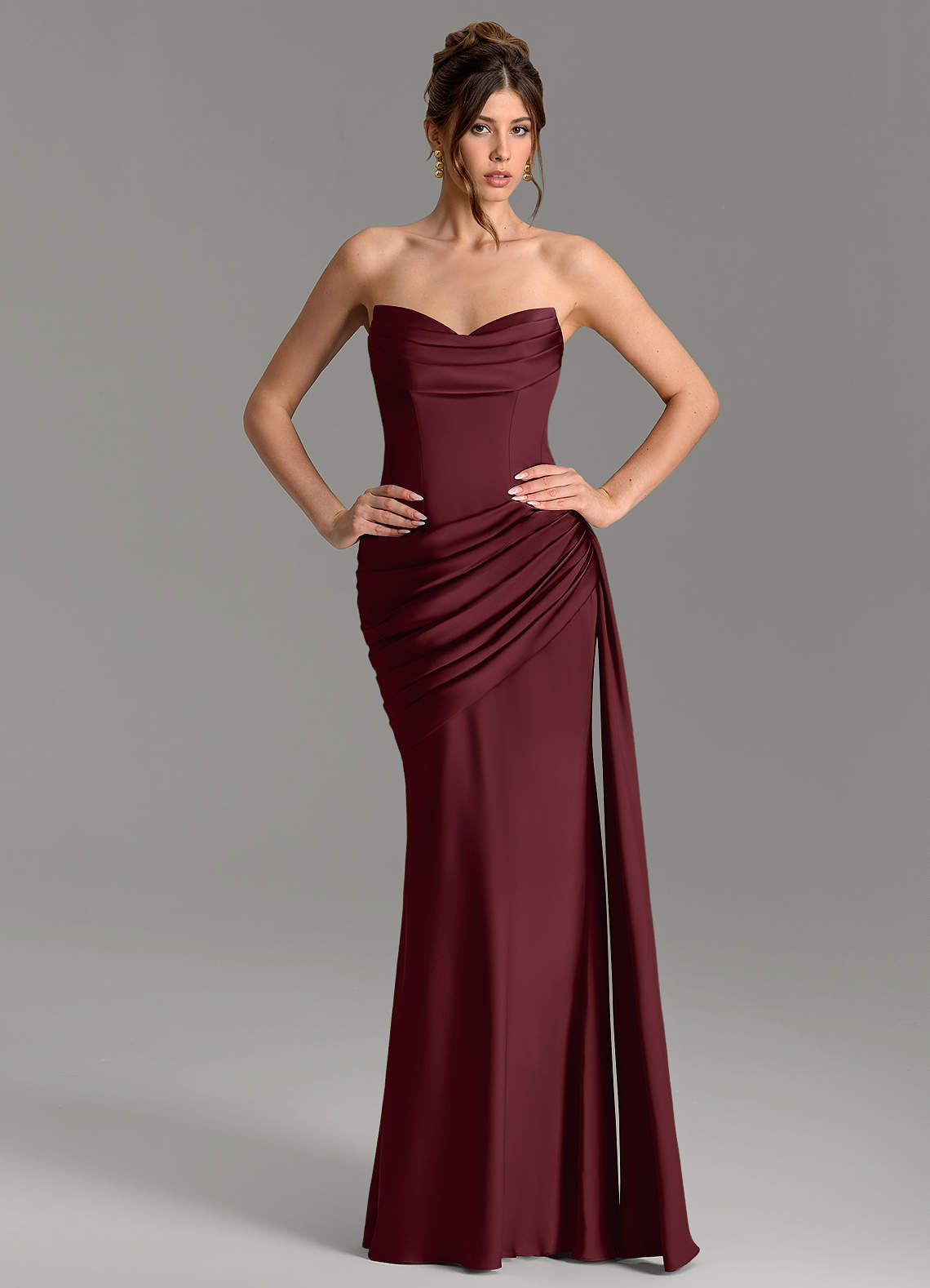 Zorah Mermaid Sweetheart Stretch Satin Bridesmaid Dress in Cabernet