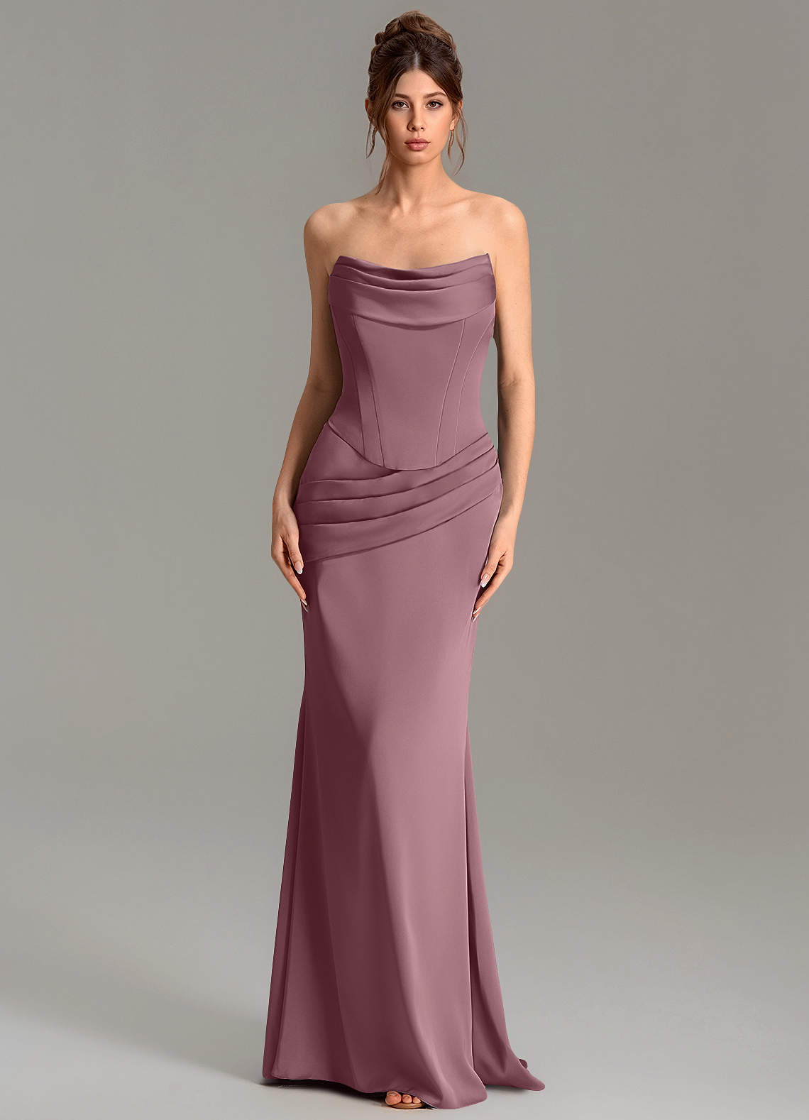 Adrienne Mermaid Cowl-Neck Stretch Satin Bridesmaid Dress in Amethyst