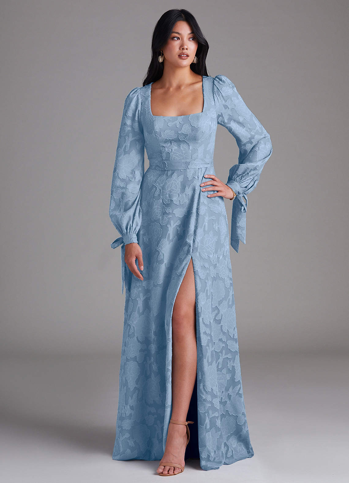 Leonia A-Line Square-Neck Stretch Satin Bridesmaid Dress in Powder Blue