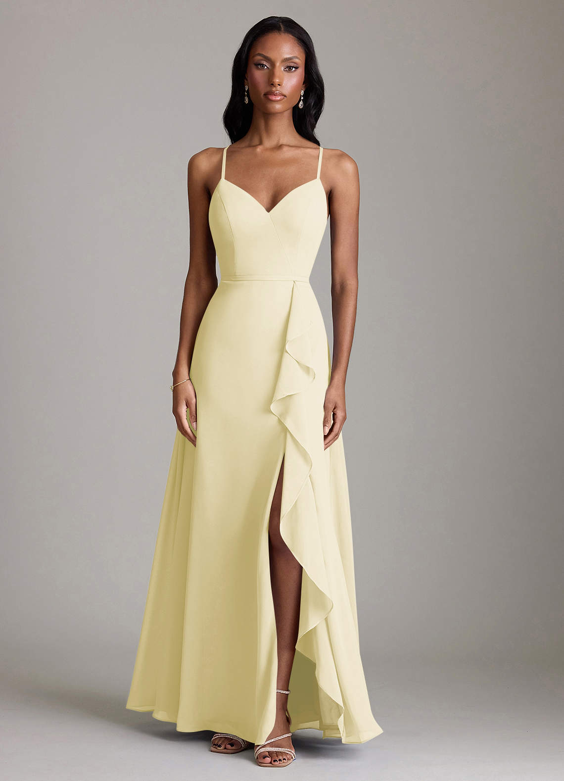 Naeem A-Line V-Neck Chiffon Bridesmaid Dress in Lemon Sorbet