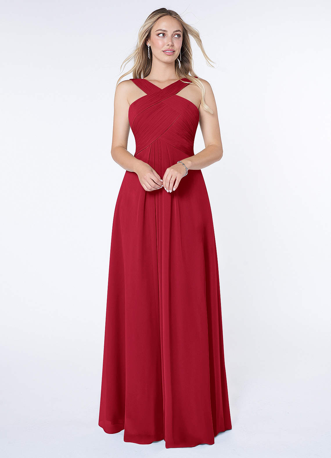 Kaleigh A-Line Halter Chiffon Bridesmaid Dress in Scarlet