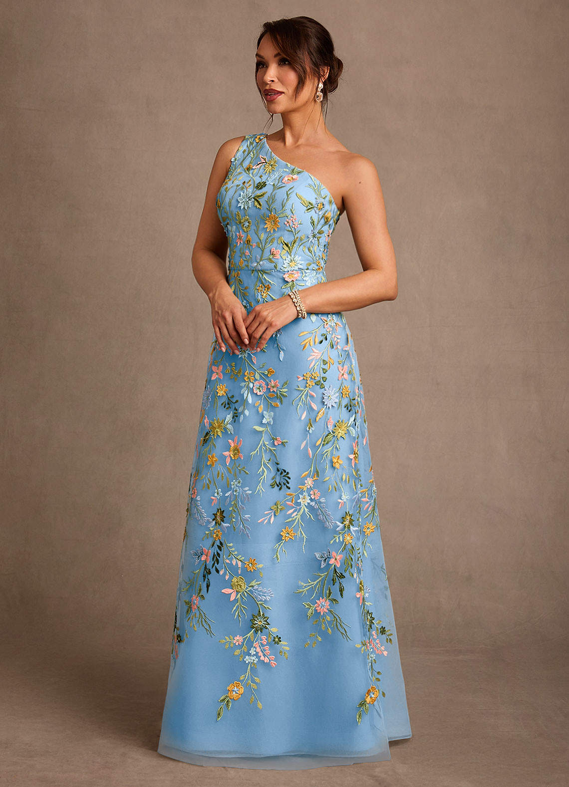 Bertie A-Line One-Shoulder Lace Mother of the Bride Dress in Powder Blue