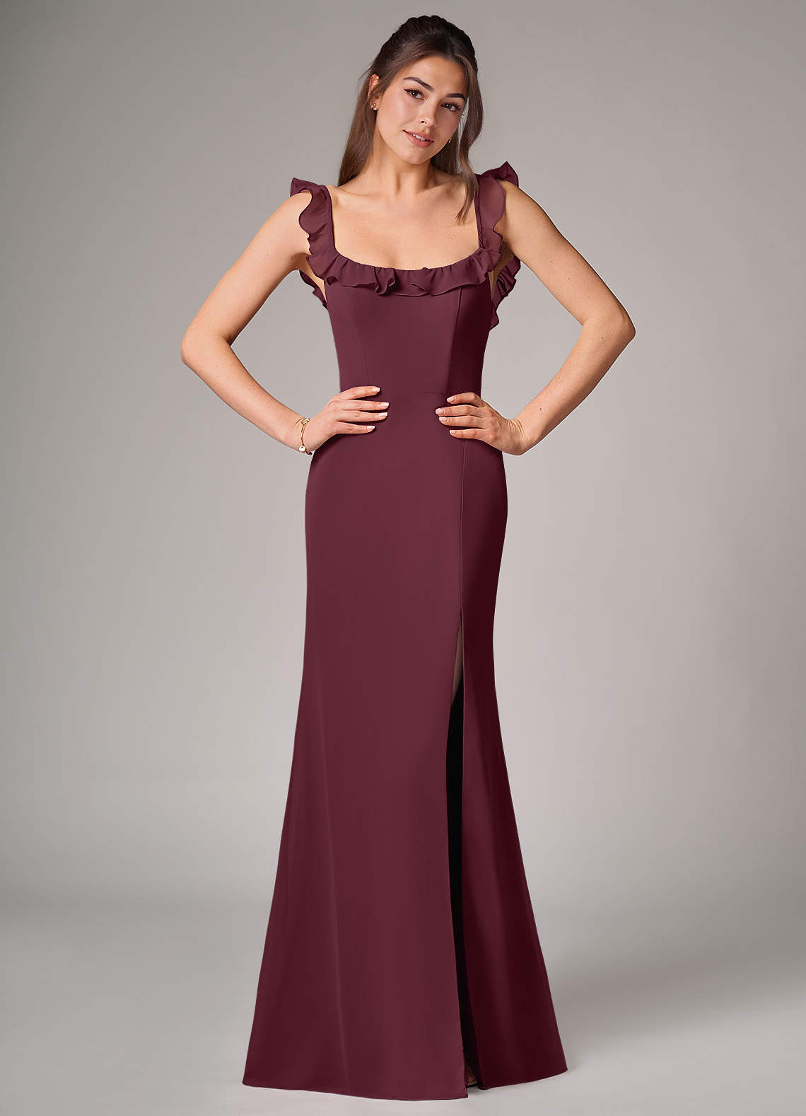 Callie Mermaid Scoop-Neck Chiffon Bridesmaid Dress in Cabernet