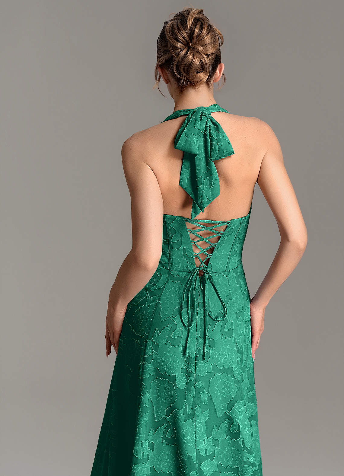 Nia A-Line V-Neck Floral Burnout Bridesmaid Dress in Emerald