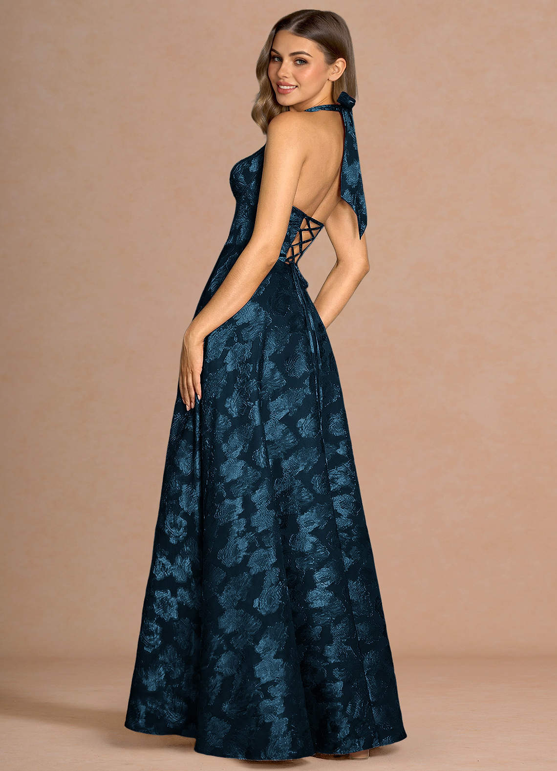 Isabeau A-Line V-Neck Fil Coupé Evening Dress in Lemon Sorbet