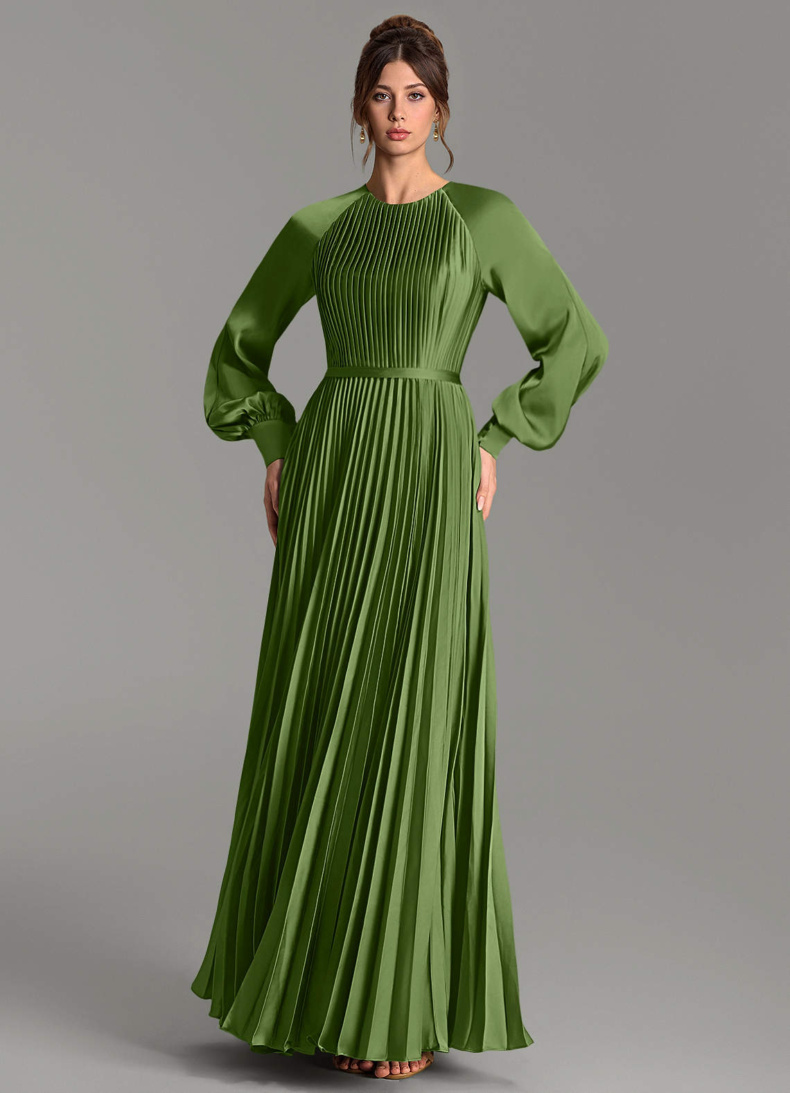 Grayson A-Line Scoop-Neck Stretch Satin Bridesmaid Dress in Juniper
