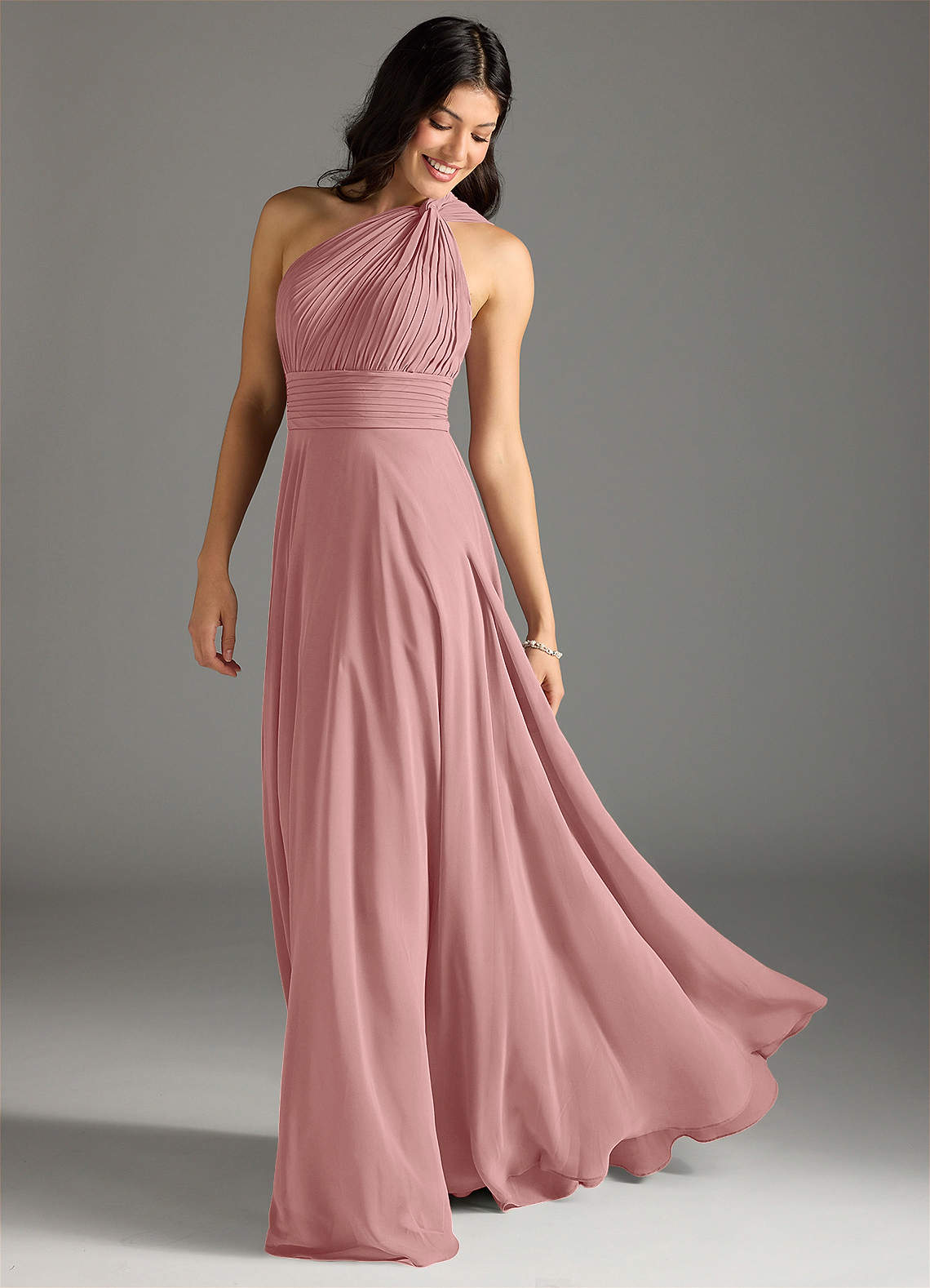 Charlize A-Line One-Shoulder Chiffon Bridesmaid Dress in dusty rose