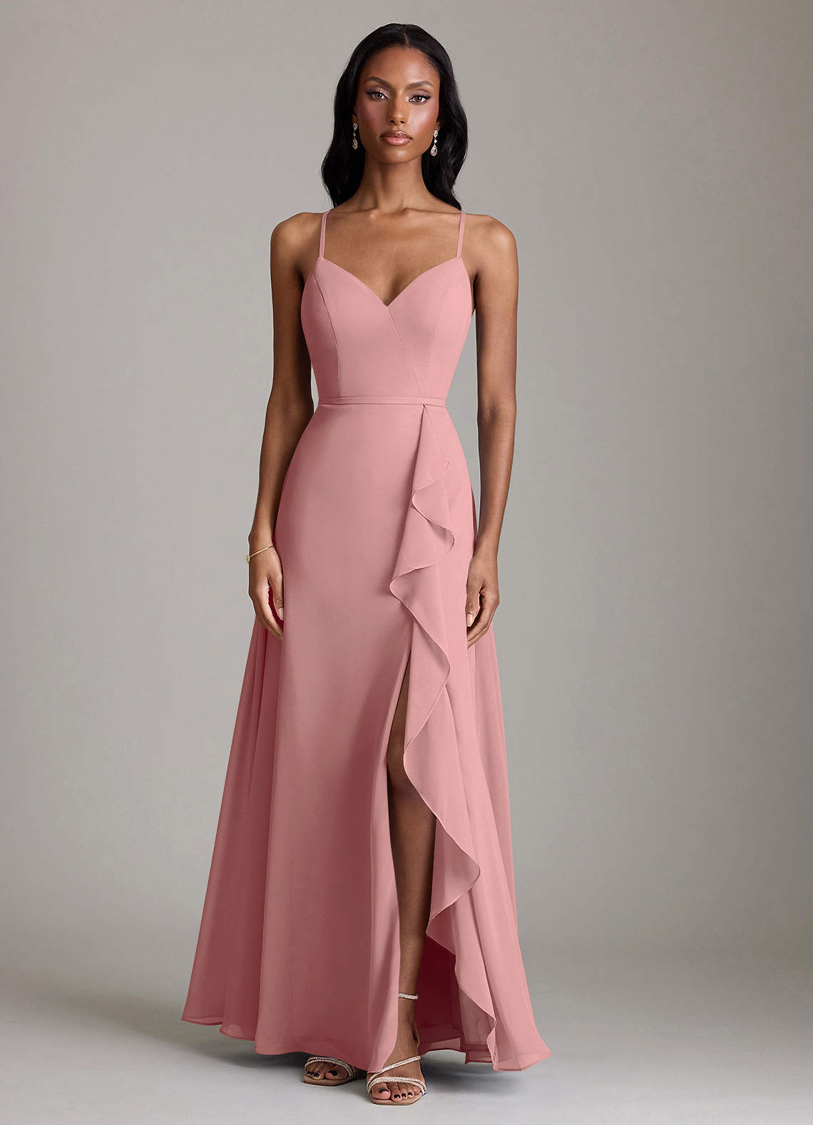 Naeem A-Line V-Neck Chiffon Bridesmaid Dress in dusty rose